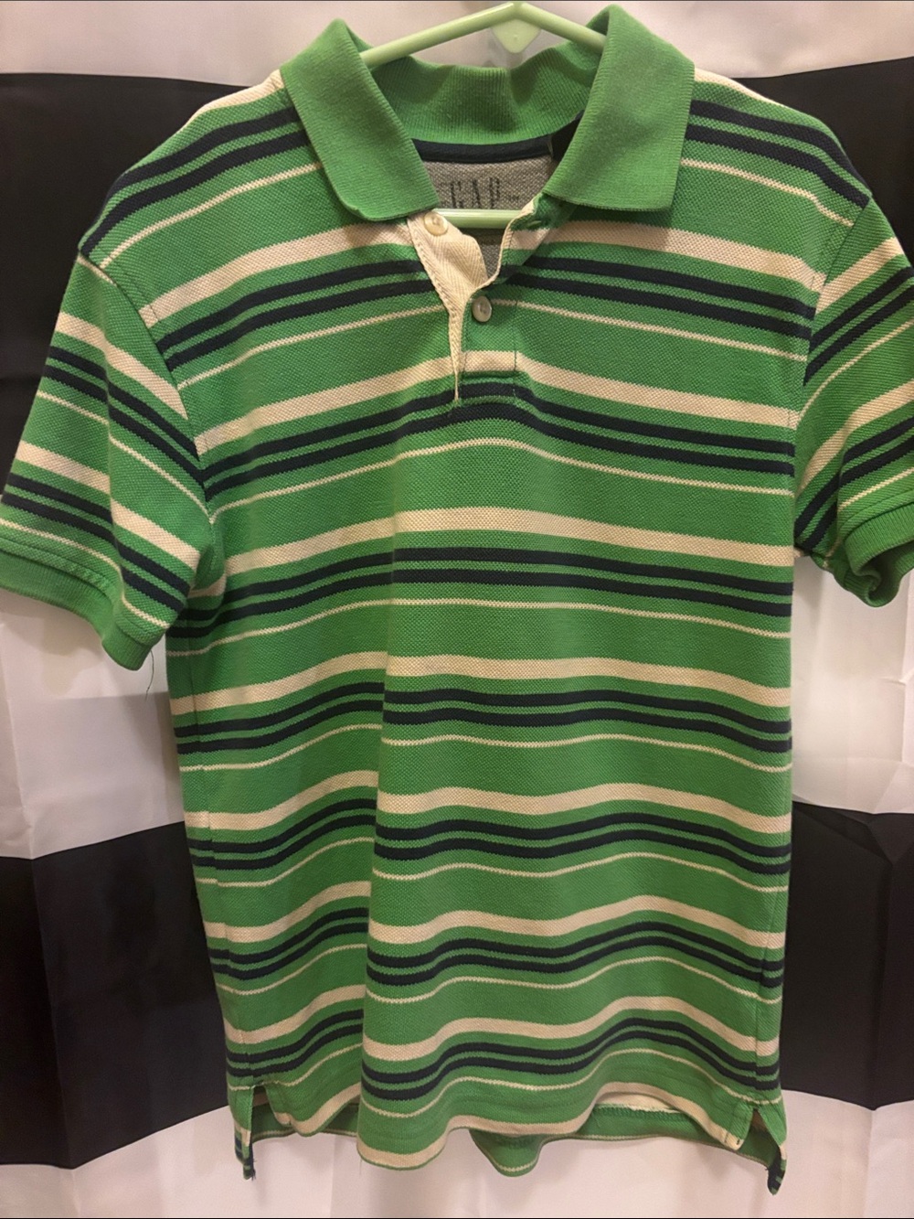 GAP Green Polo with Navy & Cream Stripes